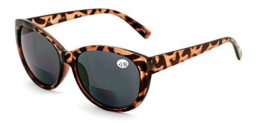 V.W.E. Women Bifocal Reading Sunglasses Reader Glasses Cateye Vintage Jackie Oval (Brown Leopard, 2.00)