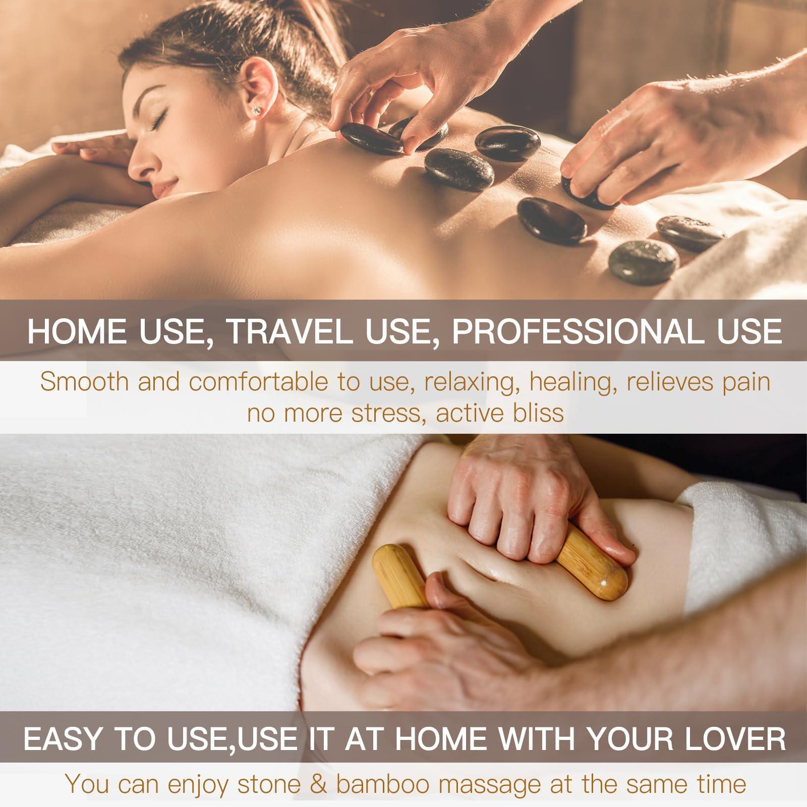 Goodtar Goodtar Hot Bamboo Massage Kit - Portable Massage Stone Warmer Bamboo Massage and Rocks w/Digital Temp Controller, Car Adapter (Duble-Sided Heating Black)