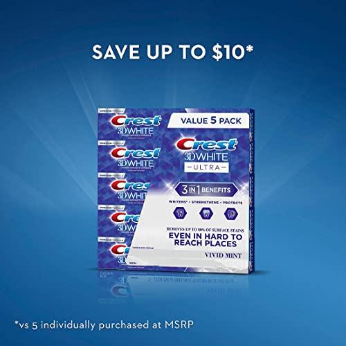Crest Crest 3D White Ultra Whitening Toothpaste, Vivid Mint, (5.6 Ounce, 5 Pack)