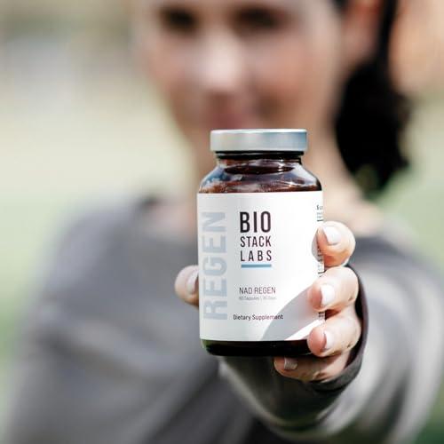 BIOSTACK BIOSTACK NAD Regen, NAD+ Supplement for Anti-Aging, Natural Energy, Cell Regeneration & Brain, Boosts Nicotinamide Riboside, Vegan Friendly NAD Supplement with Resveratrol (60 Capsules)