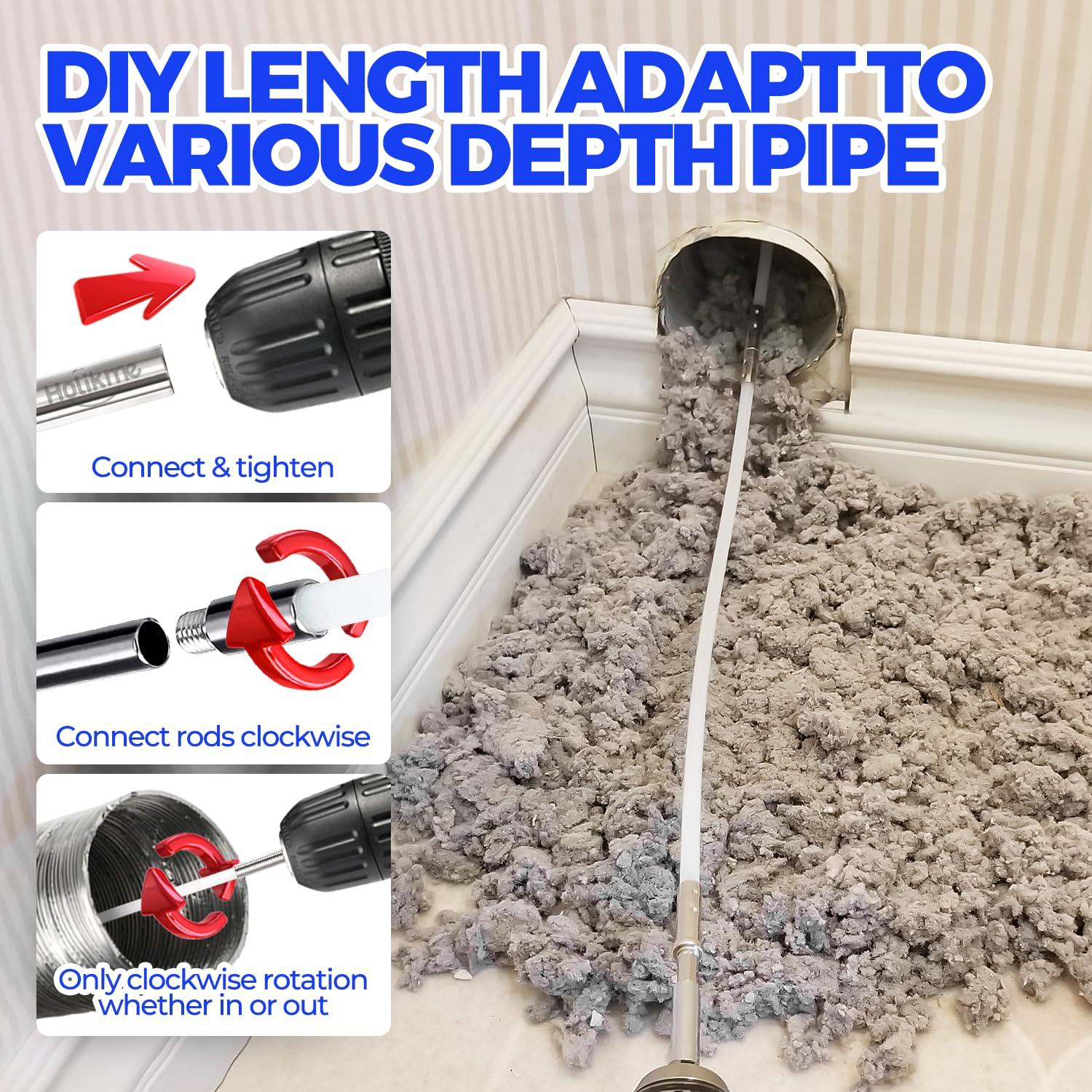 Holikme Holikme 32 Feet Dryer Vent Cleaning Brush Kit, Lint Remover,Fireplace Chimney Brushes, Extends Up to 32 Feet, Synthetic Brush Head, Use with or Without a Power Drill