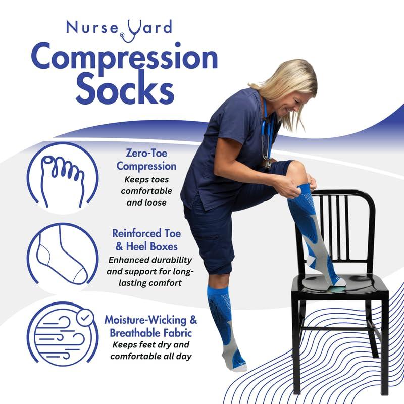 Nurse Yard Nurse Yard Compression Socks for Nurses - Women & Men - 20-30mmHg Graduated Compression, Zero-Toe Compression, For Medical Staff, Nursing, Athletic Support Such As Running, Cycling, Hiking - 1 Pair