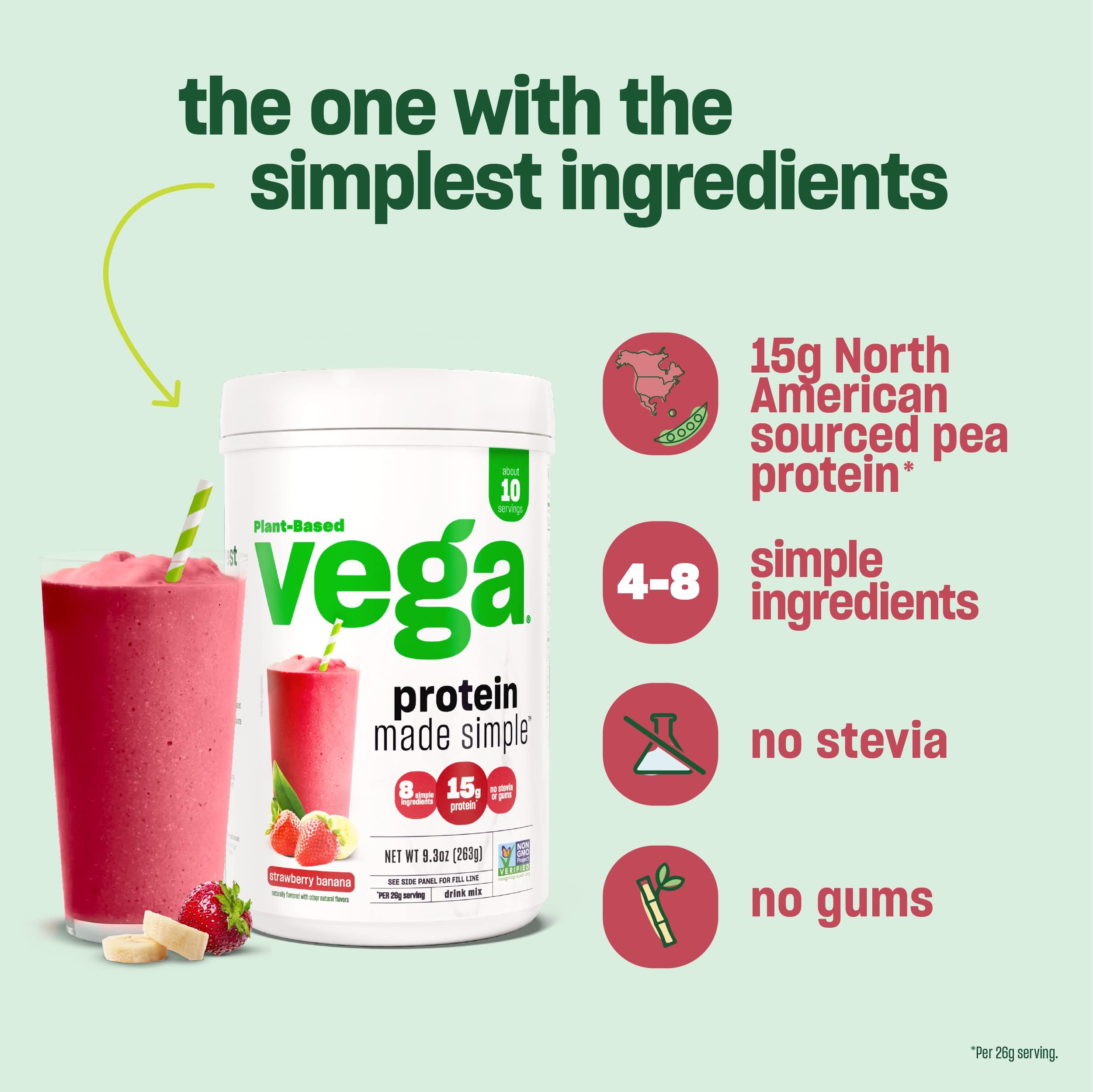 Vega Vega Protein Made Simple Vanilla (39 Servings) Stevia Free Vegan Protein Powder, Plant Based, Healthy, Gluten Free, Pea Protein for Women and Men, 2.2lbs (Pack of 12)