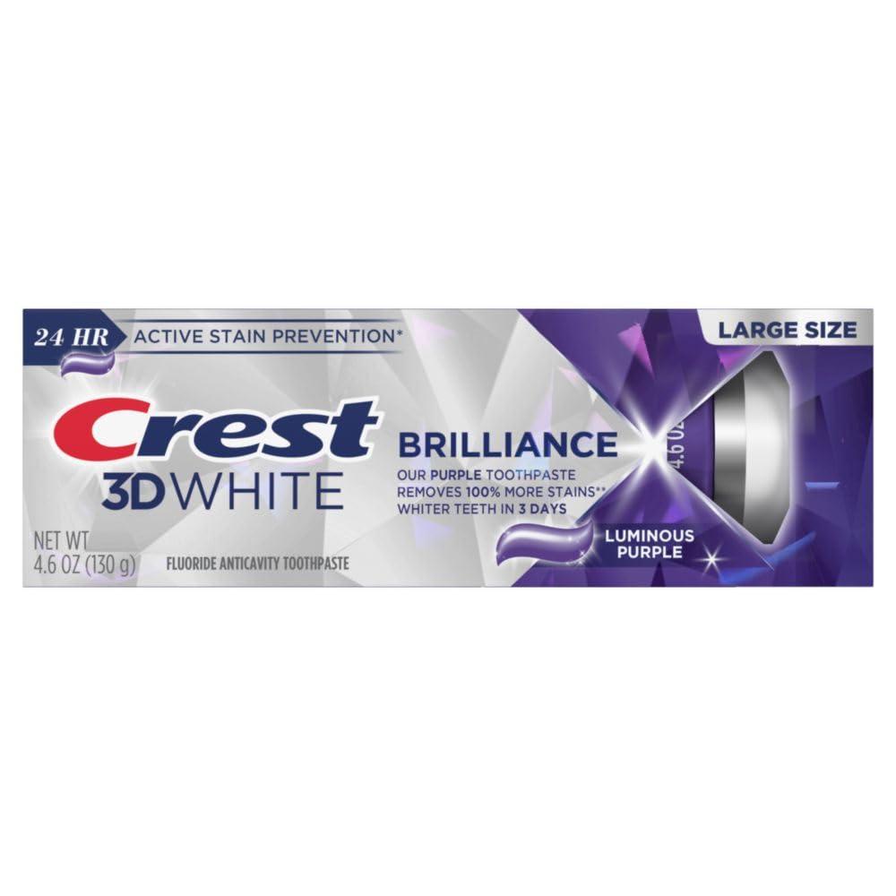 Crest Crest 3D White Brilliance Luminous Purple Teeth Whitening Toothpaste, 4.6 oz Pack of 3, Anticavity Fluoride Toothpaste, Fights 100% More Surface Stains, 24 Hour Active Stain Prevention