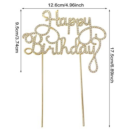 Honbay Honbay Happy Birthday Cake Topper Sparkly Bling Alloy Crystal Rhinestones Cake Topper Cake Decoration for Birthday Party (Gold)