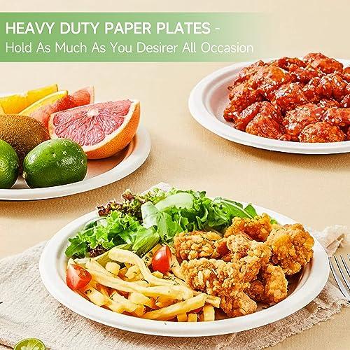 FRUTLE FRUTLE Paper Plates 10 Inch Heavy Duty - Disposable Paper Plates -Composable Large Paper Plates Bulk Eco-Friendly Unbleached-Everyday Use Parties Commercial Settings 100 Count