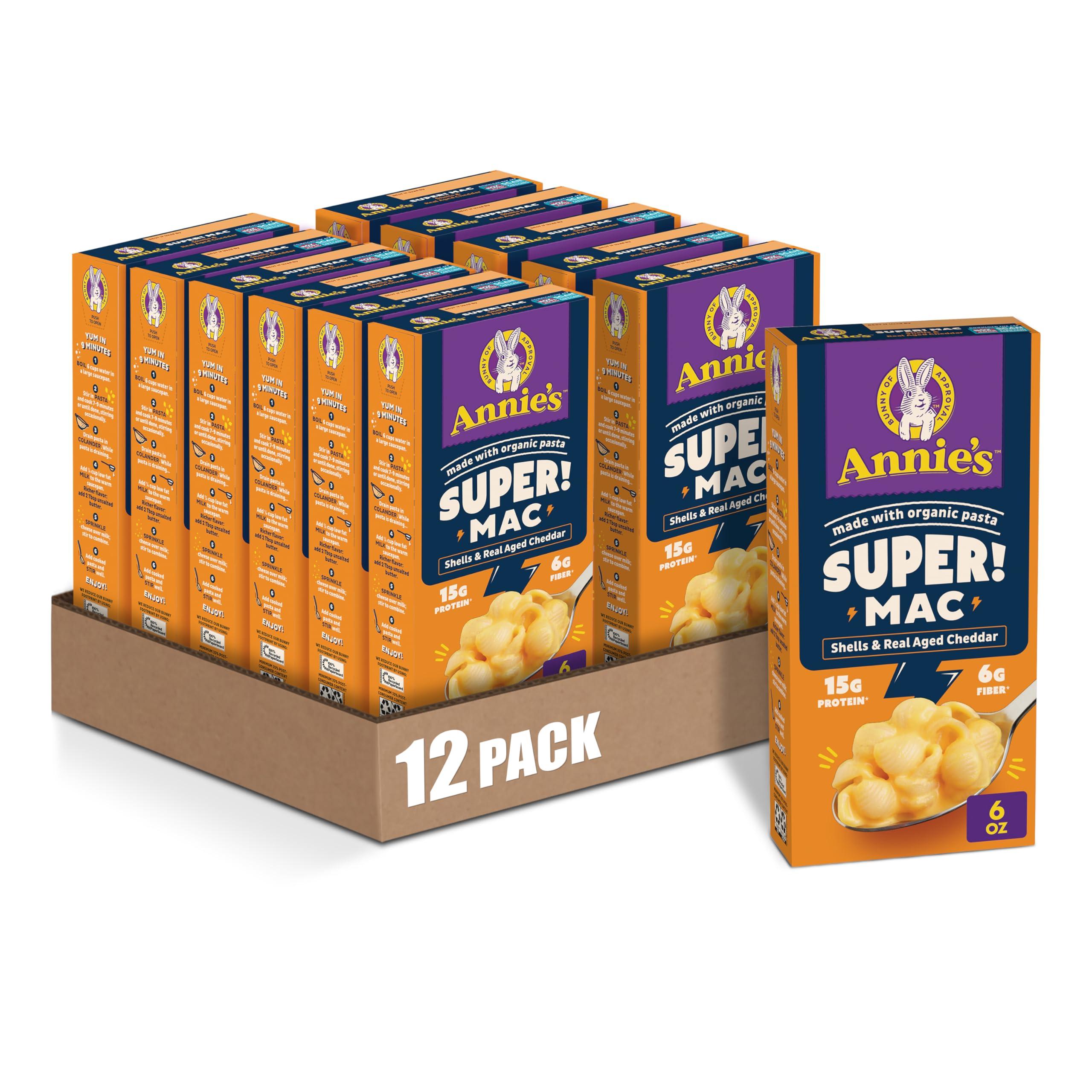 Annies Annie\'s Super! Mac, Protein Macaroni And Cheese Dinner, Shells & Real Aged Cheddar, 6 oz. (Pack of 12)