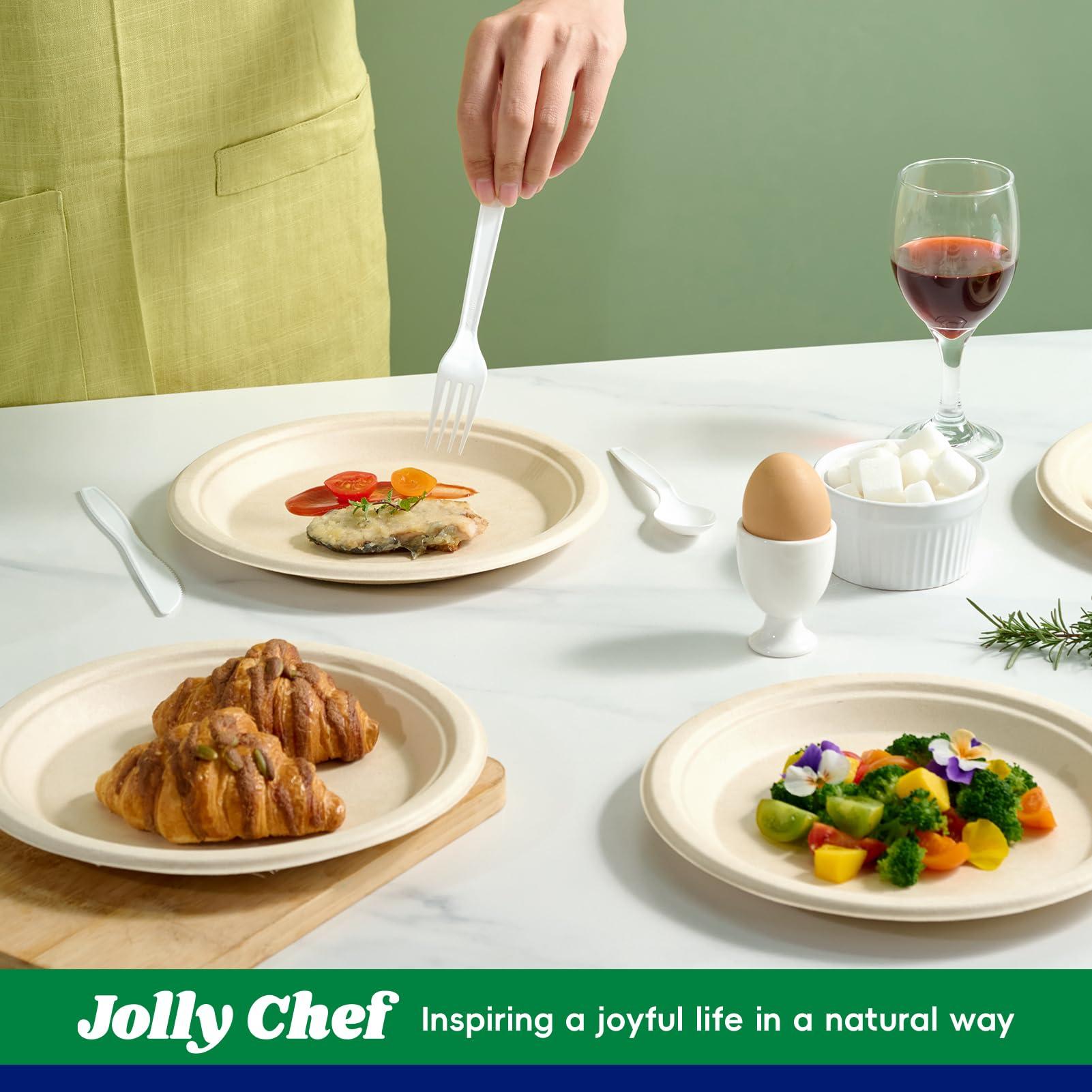 JOLLY CHEF JOLLY CHEF Compostable Heavy Duty Plates 10 Inch [150 Pack] Eco-Friendly Disposable Natural Paper Plates Bagasse Biodegradable Plates Bulk for Party Dinner Sugarcane Fibers Round Plates(Brown)