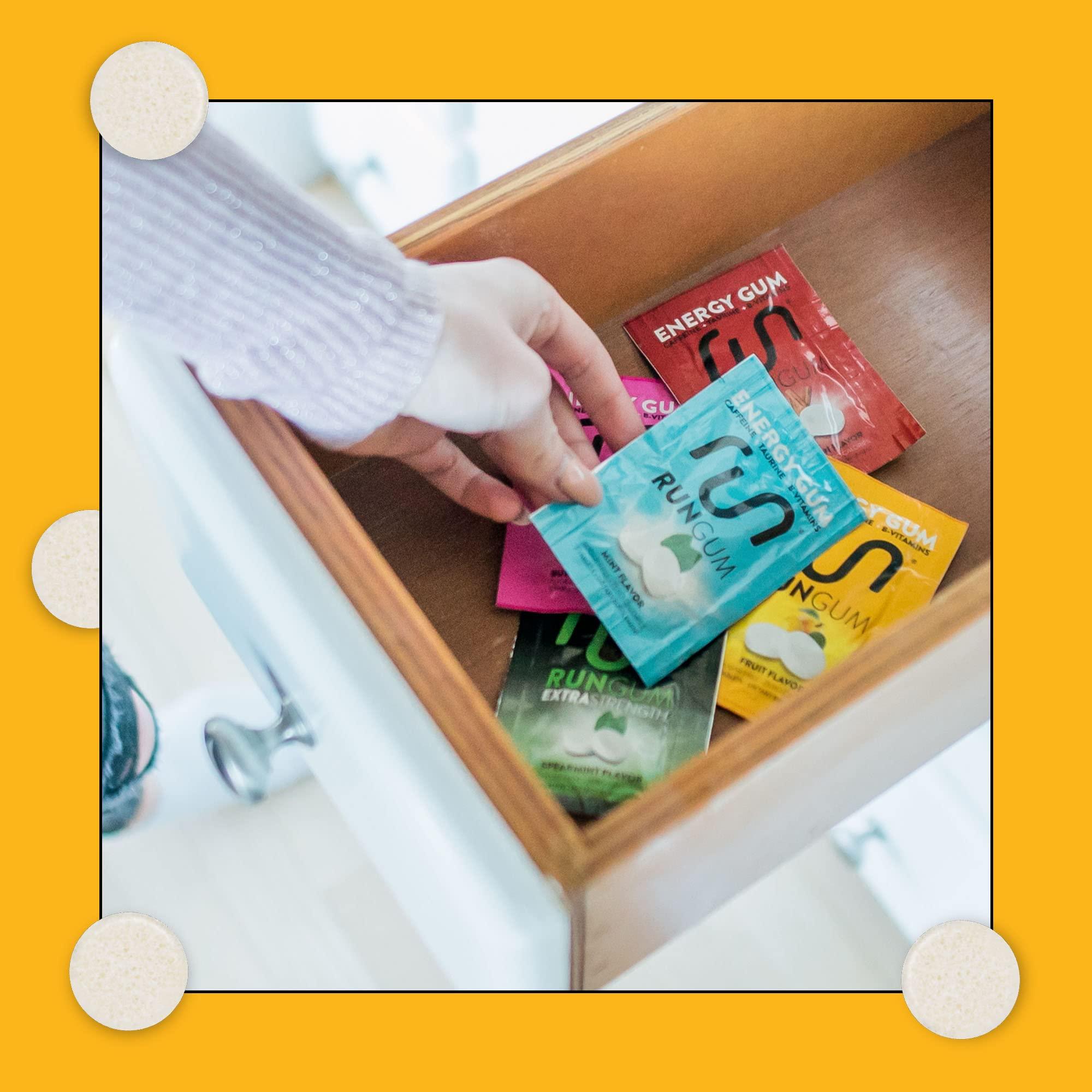 Run Gum RUN GUM Fruit Energy Chewing Gum 50mg Caffeine Taurine & B-Vitamins Per Piece, 24 Pieces (Pack of 12) Sugar Free, Zero Calorie, No Aspartame, and Gluten Free