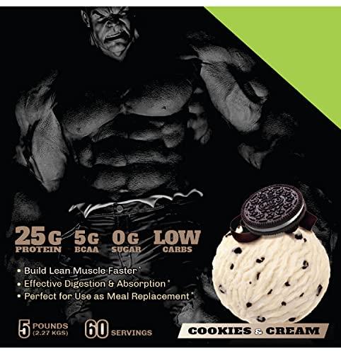 THE HULK LAB THE HULK LAB Whey Protein Isolate (Cookie & Cream) 5LBS - Isolate Protein Powder, Non-GMO - Free Protein Sampler in Your First Purchase!