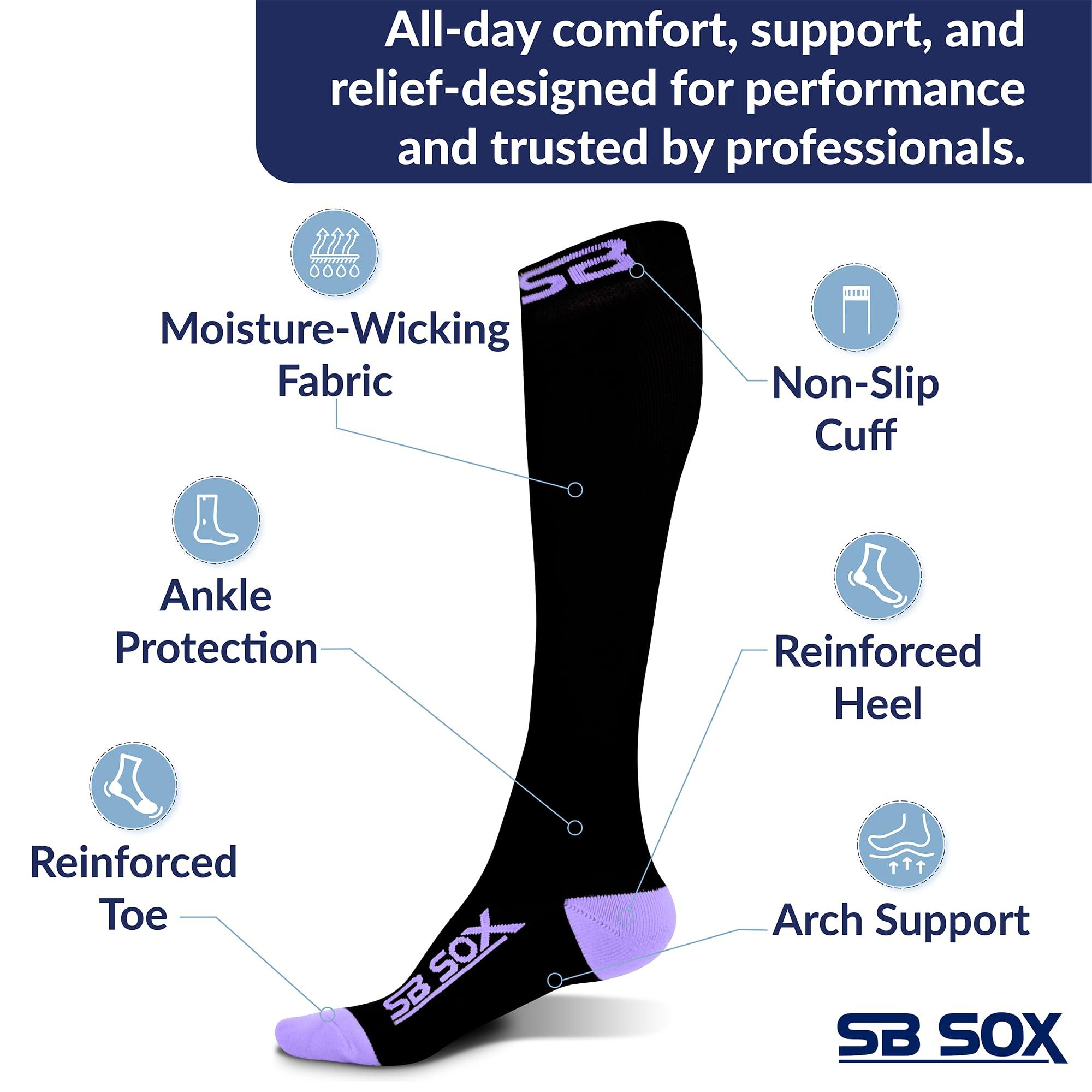 SB SOX SB SOX Compression Socks (20-30mmHg) for Men & Women Best Compression Socks for All Day Wear, Better Blood Flow, Swelling! (X-Large, Black/Purple)