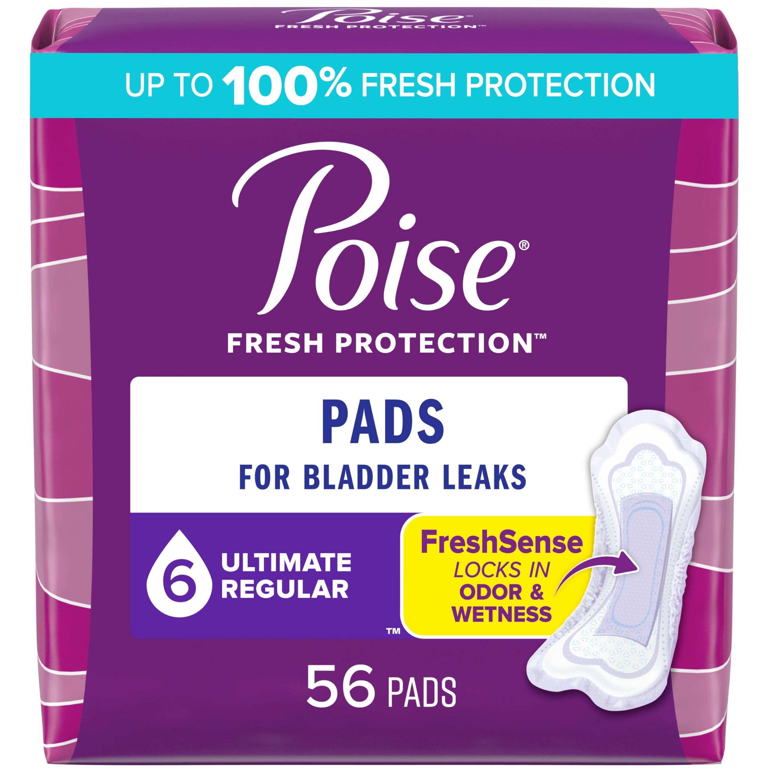 Poise Poise Incontinence Pads and Postpartum Incontinence Pads, 6 Drop Ultimate Absorbency, Regular Length, 56 Count (Pack of 2), Packaging May Vary