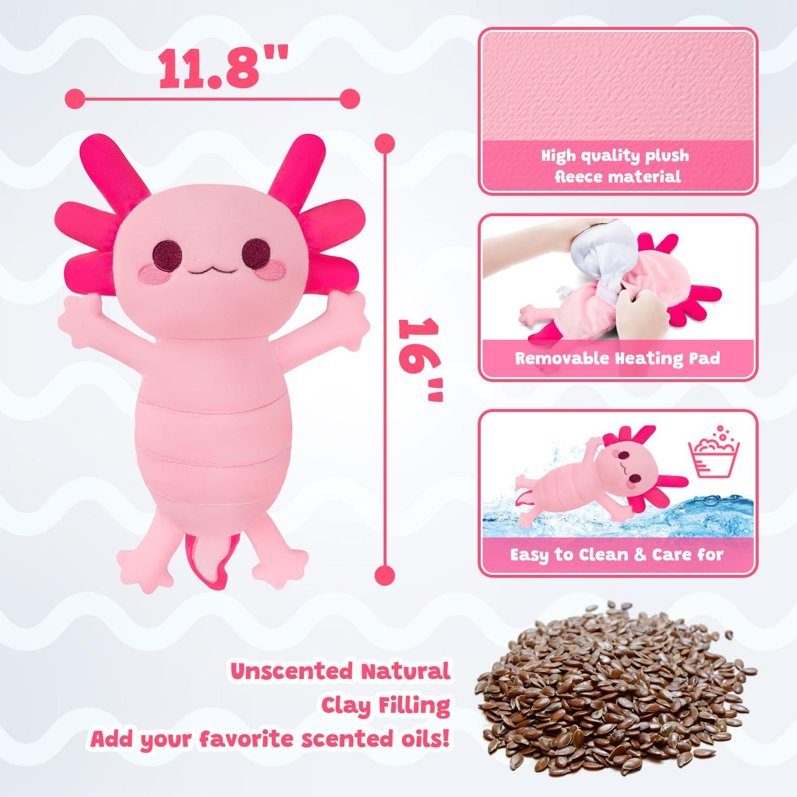 Auspicious beginning Microwave Heating Pads for Cramps & Period Pain Relief, 16\" x 11\" Cuddle Cute Axolotl Heating Pad for Menstruation,Back Pain, Period Cramps,Neck Shoulder, Moist Heat Pad Gifts for Women & Girls