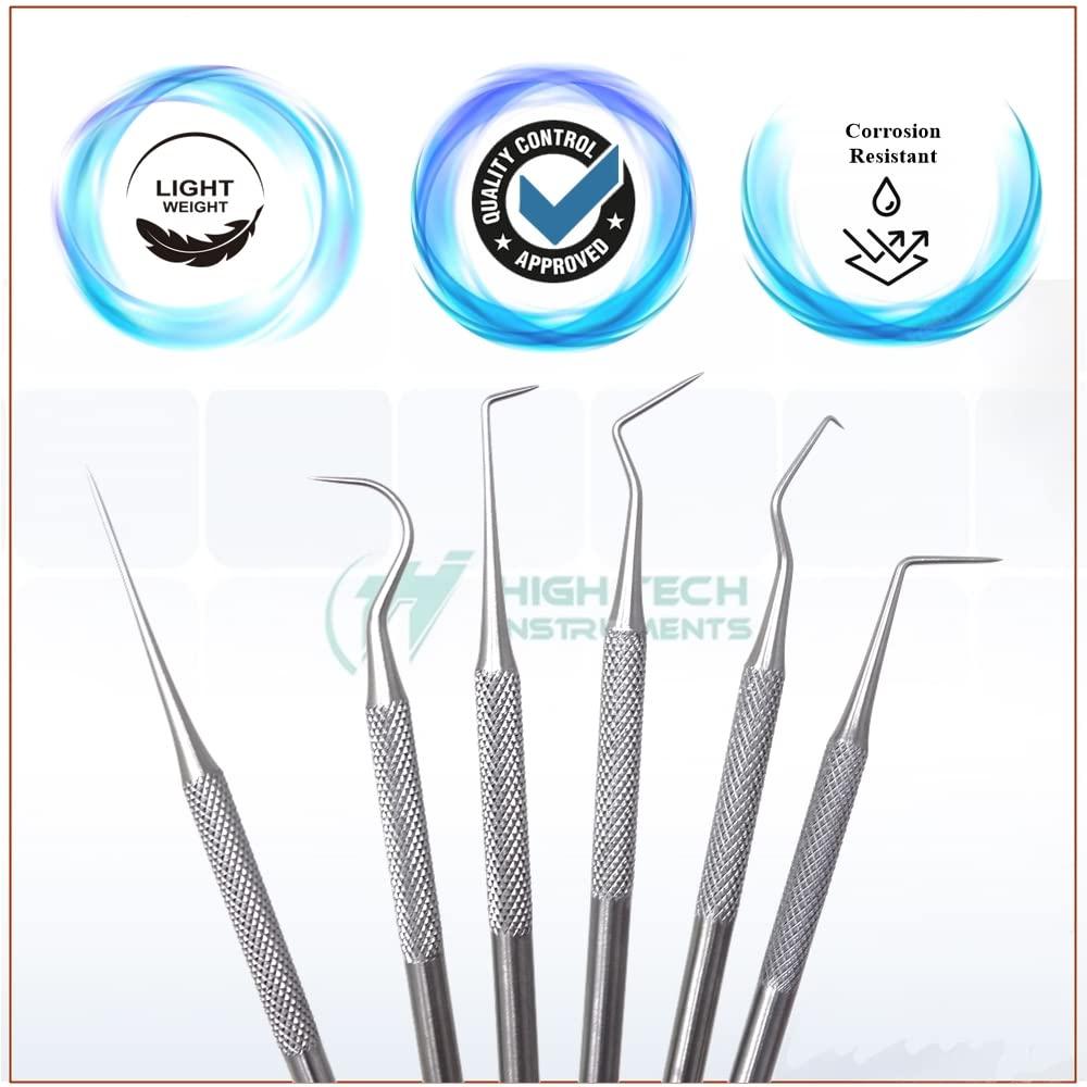 HIGH TECH INSTRUMENTS All in One 20 Pcs Teeth Cleaning Kit Made of Stainless Steel with Knurled Handles to Eliminate Bad Breath Improve Oral Health Professional Dentist Picks Tartar Stain Calculus Plaque Remover