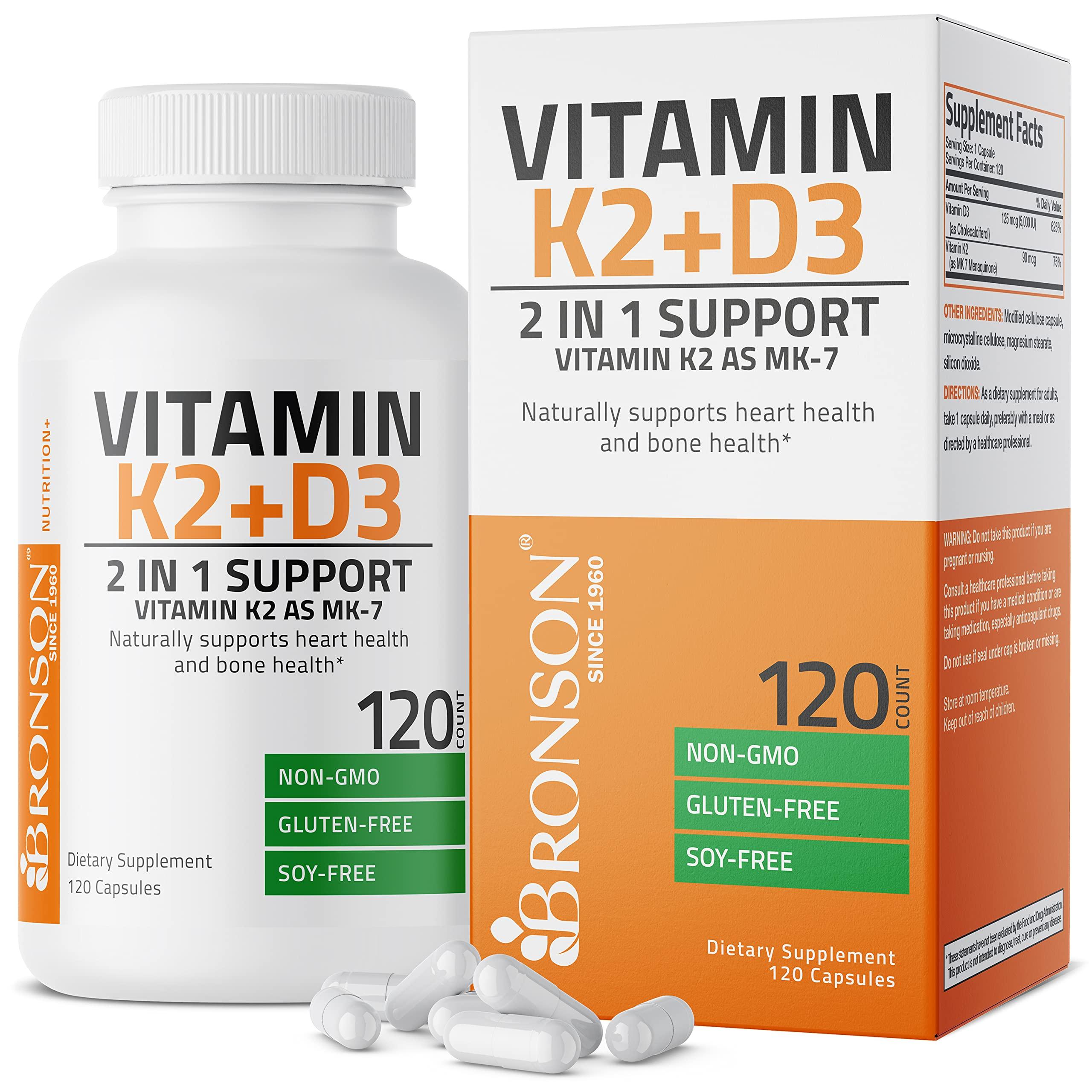 Bronson Bronson Vitamin K2 (MK7) with D3 Supplement Omega-3 Fish + Krill Oil 1000 MG