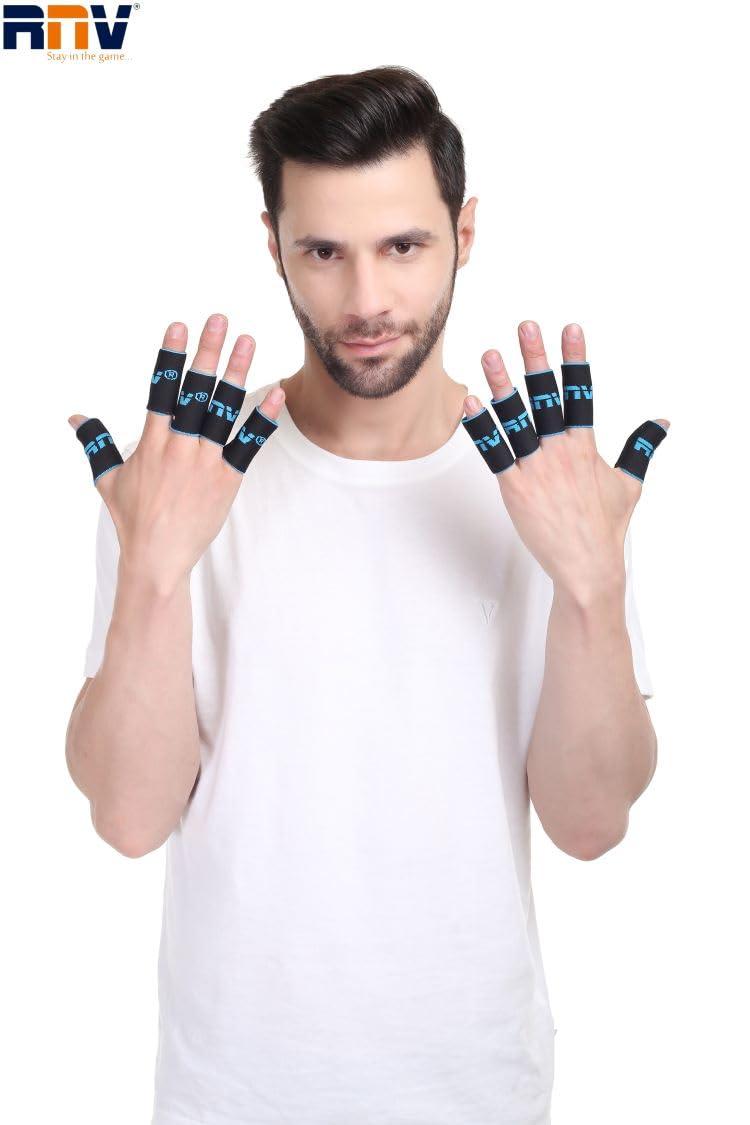RNV RNV 10 PIECES BLACK COTTON ELASTIC STRETCHABLE FINGER COMPRESSION SLEEVE FOR COMFORT AND SUPPORT FOR FINGERS