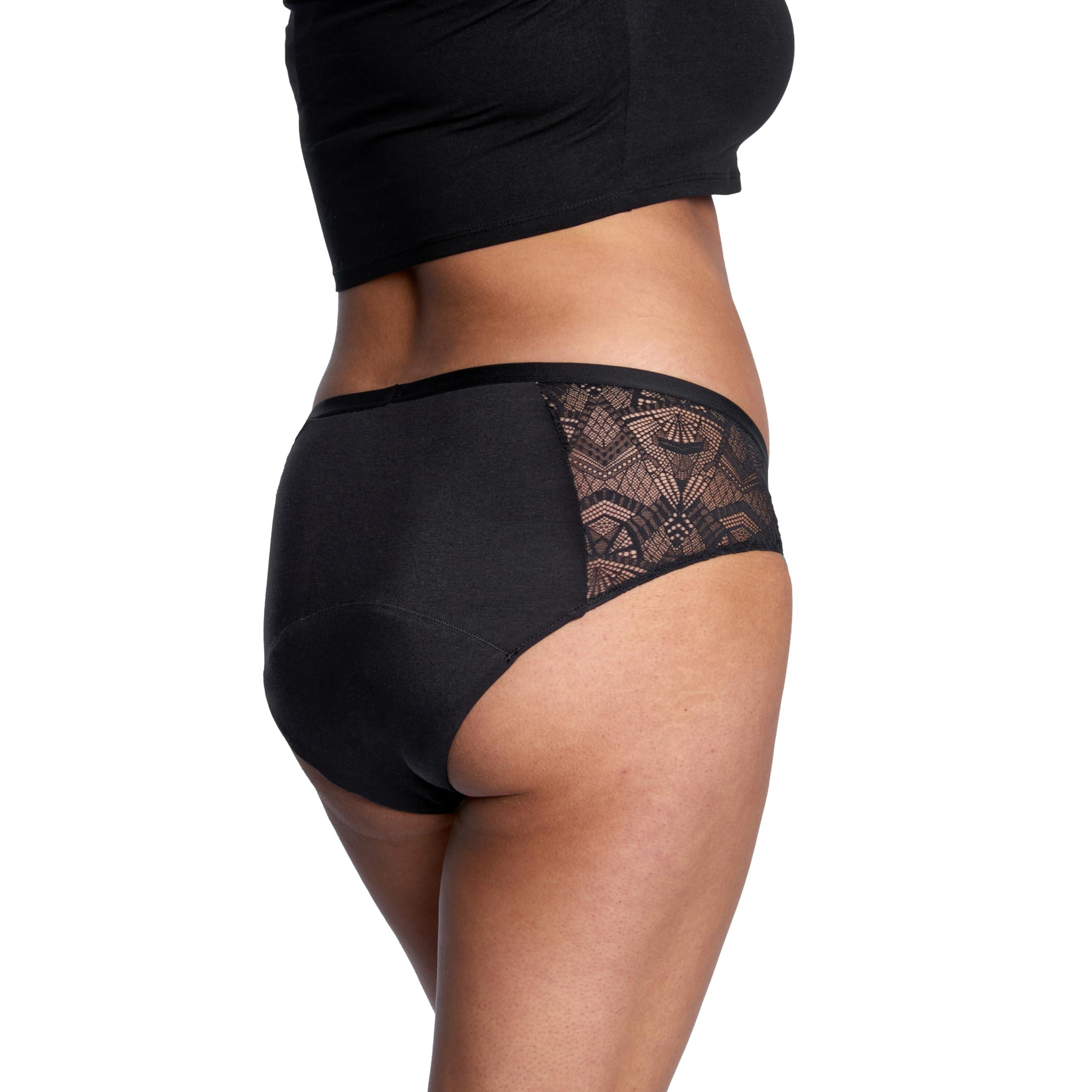 THINX THINX Ultra-Soft Period Underwear, Brief-Style Leakproof Underwear for Women, Holds Up to 12 Regular Tampons, FSA HSA Approved Period Panties, Reusable, Comfortable, & Flexible, Black with Lace, 3X