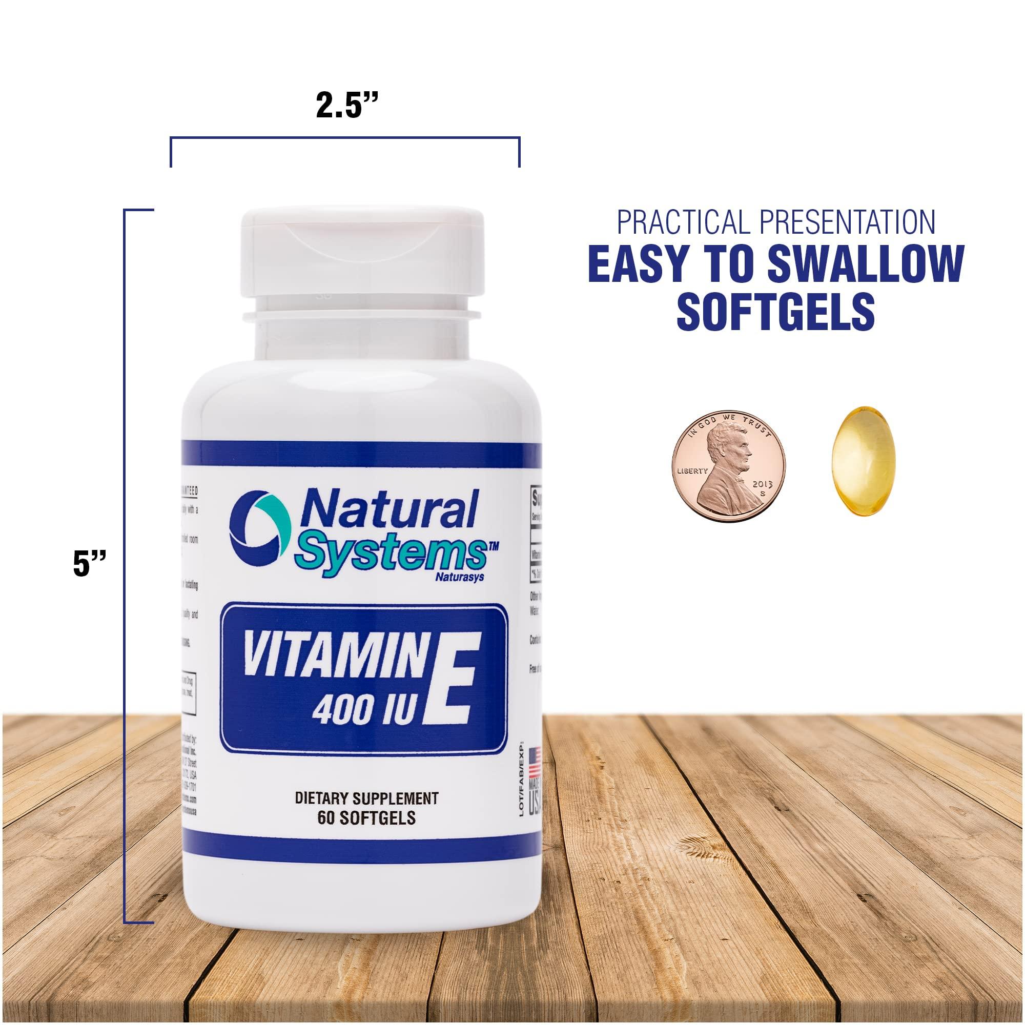 Natural Systems Naturasys Vitamin E 60 Softgels 400 IU by Natural Systems - Vitamin E Supplements Immune System Support * - Vitamin E Softgels Skin Care - Natural Vitamin E Non-Sugar, Non-Artificial Flavors or Preservatives