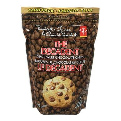 PRESIDENT'S CHOICE PC The Decadent Semi Sweet Chocolate Chips 1kg/2.2 lbs. (Imported from Canada)