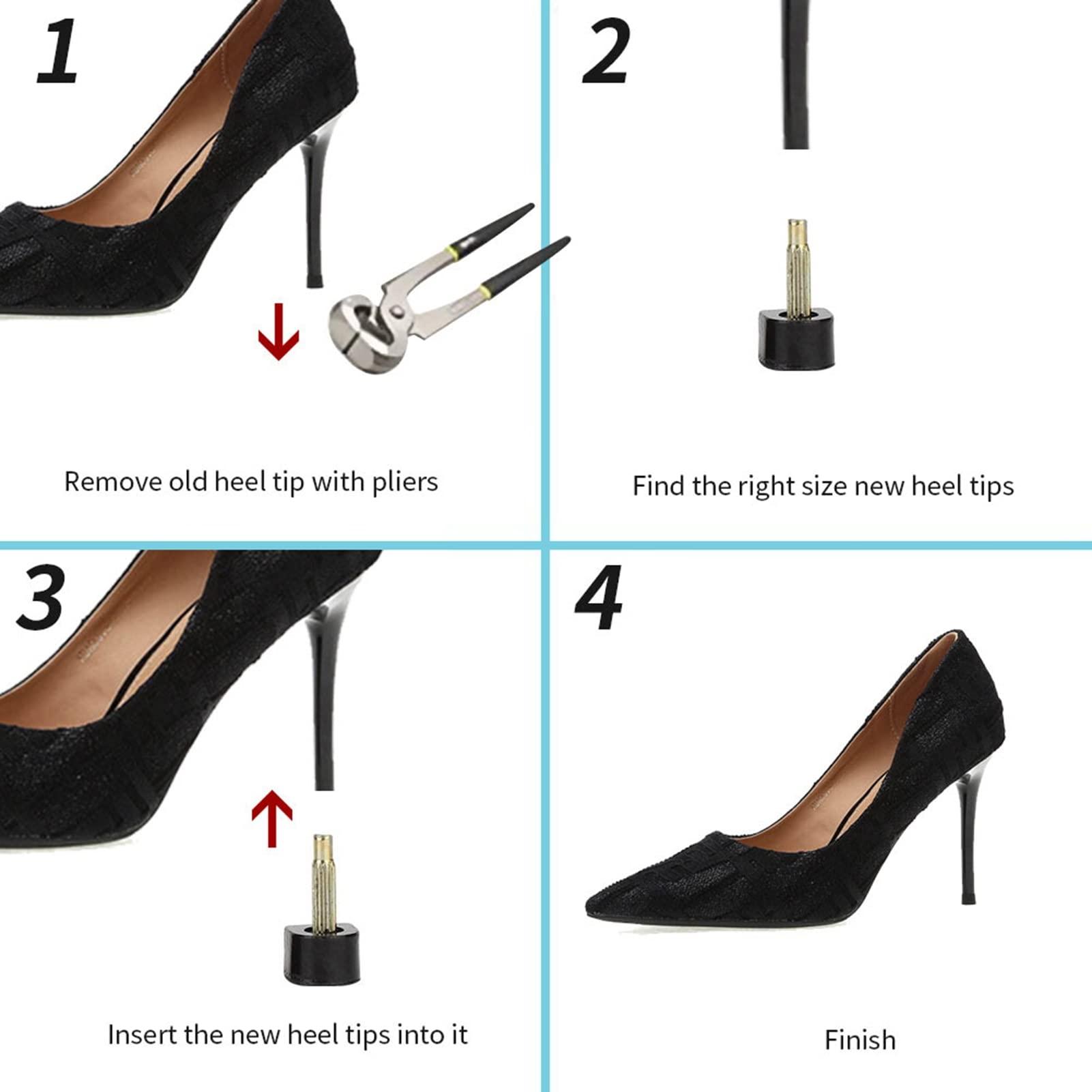 Gavigain 42 Pairs Shoe Repair Stiletto Replacement Heels Tips, High Heel Protector & Heel Repair Tips, Non Slip Heel Tips for Women High Heel Shoes, 7 Different Sizes