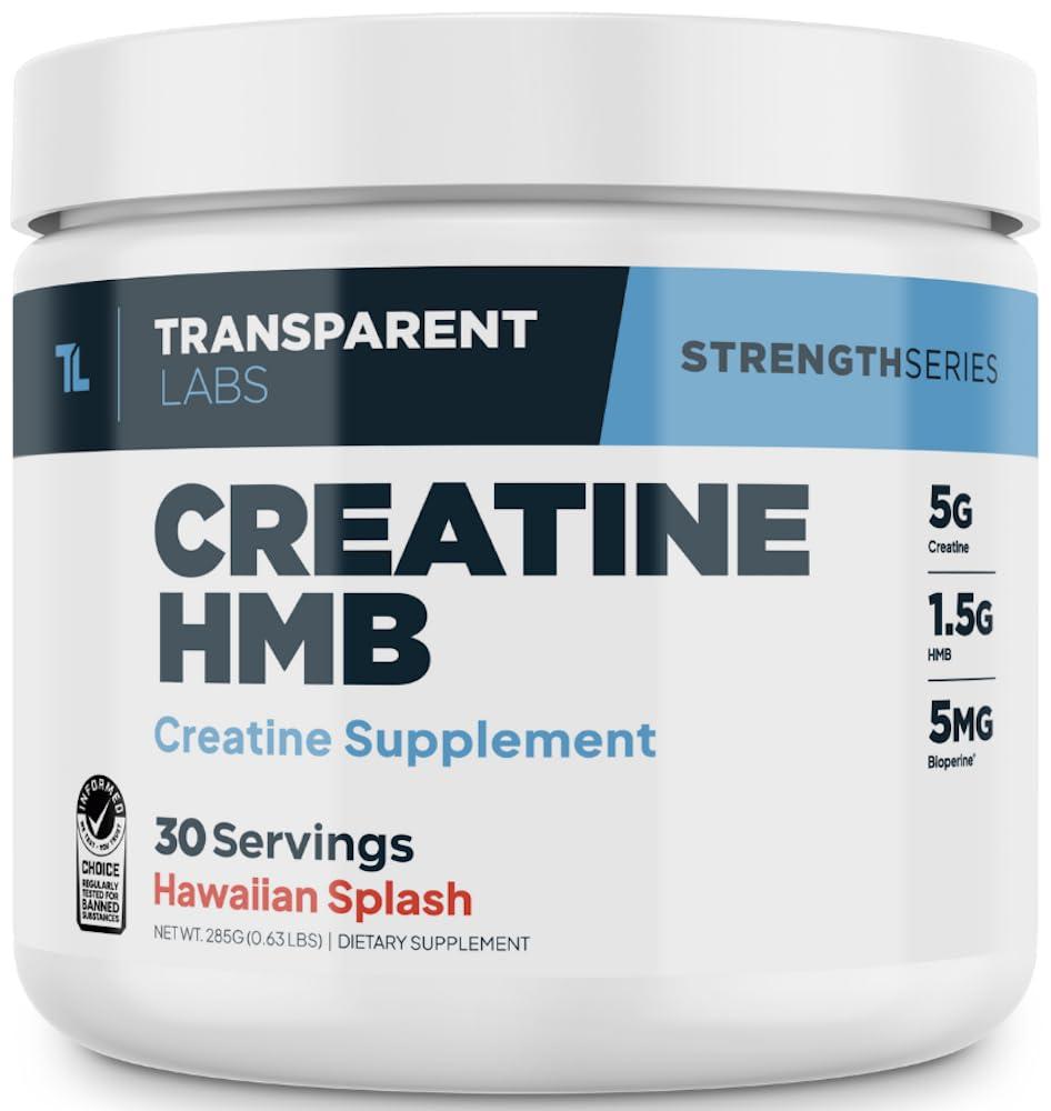 Transparent Labs Transparent Labs Creatine HMB - Creatine Monohydrate Powder with HMB for Muscle Growth, Increased Strength, Enhanced Energy Output, and Improved Athletic Performance - 30 Servings, Hawaiian Splash