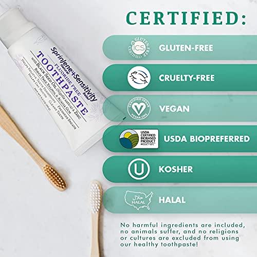 SprinJene Sprinjene Fluoride Free Toothpaste for Sensitive Teeth & Gum Fresh Breath Helps Dry Mouth Natural Non Fluoride Toothpaste for Adult SLS Free, Toxic Preservative Free with Black Seed Oil & Zinc 4 Pack