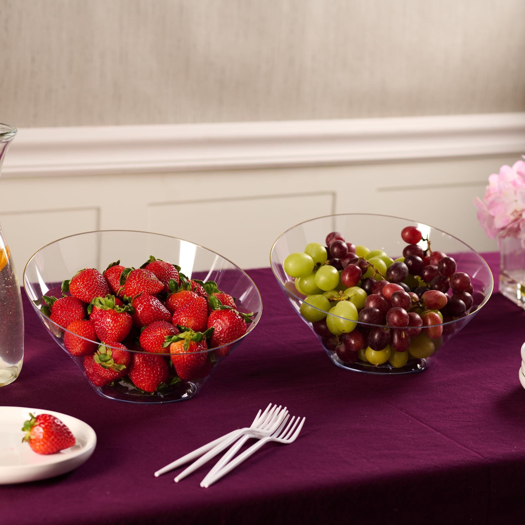 PLASTICPRO PLASTICPRO Angled Plastic Bowls Disposable Large Plastic Clear Serving Bowls with Gold Rim for Party for Appetizer Salads Pack of 4