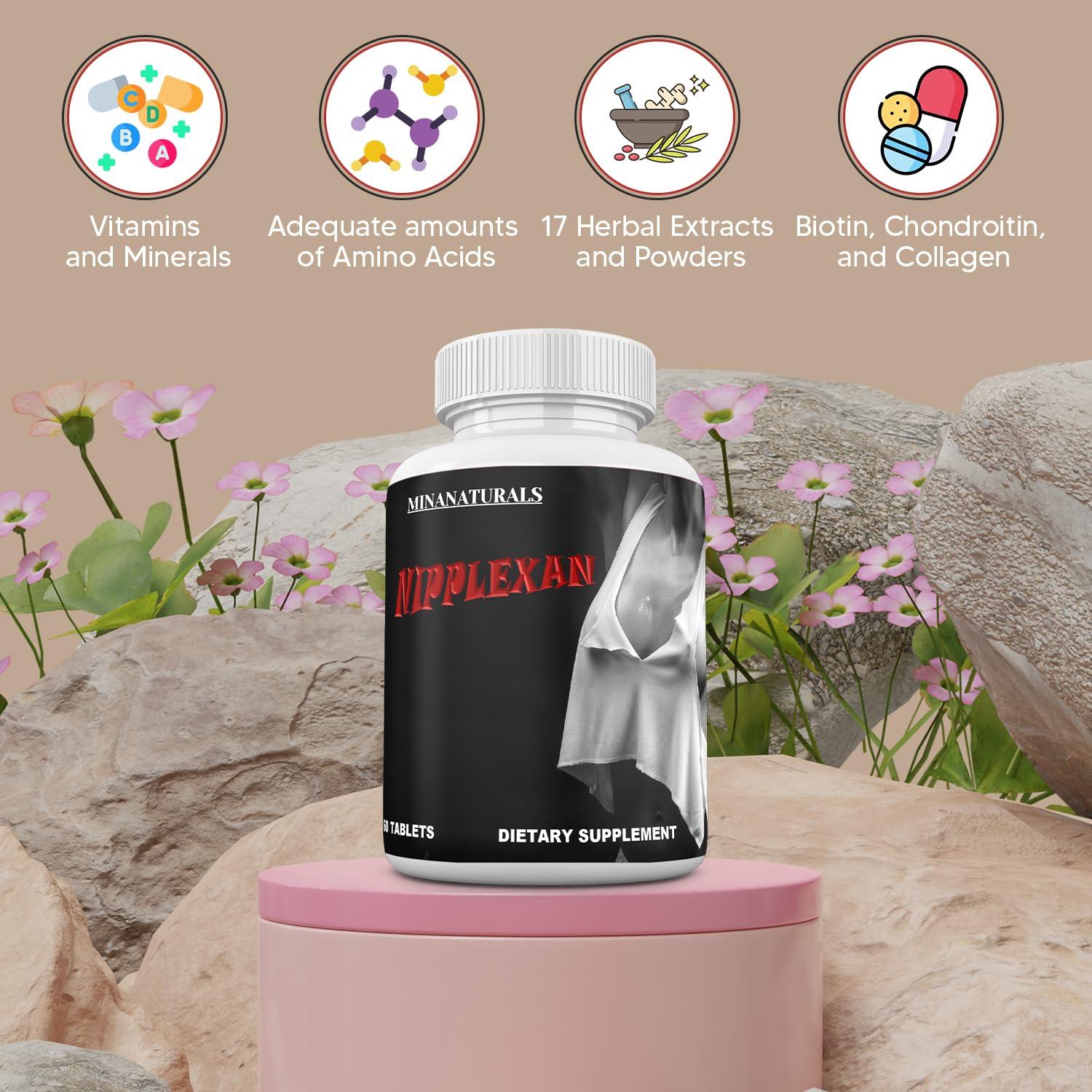 MINANATURALS MINANATURALS NIPPLEXAN Natural Nipple Enlargement. Get Bigger Nipples and Fuller Breasts Grow Round, Full and Sensitive Nipples. 60 Tablets