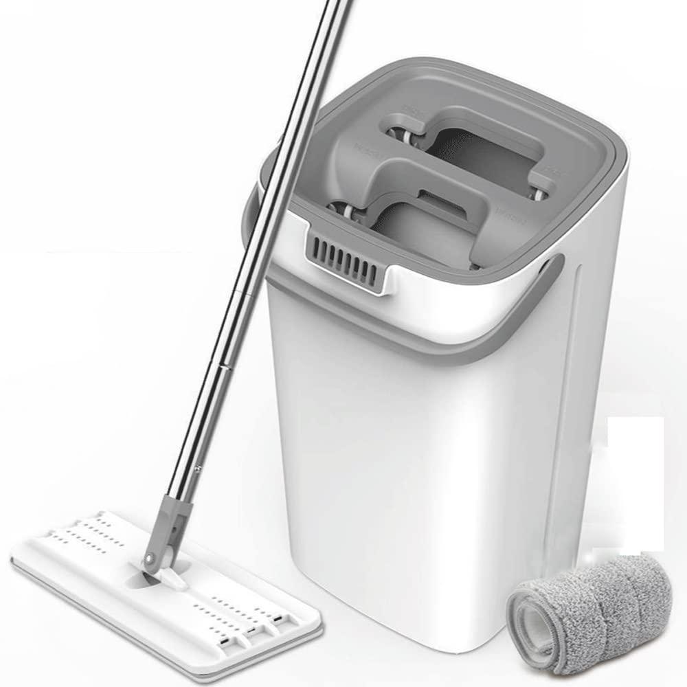 GRFIT Microfiber Mop Flat Squeeze Mop with Bucket 360 Rotating Hand Free Washing Floor Cleaning Mop Microfiber Pads Wet Dry Usage Home Wood Floor Cleaning Tile Floor Cleaning (Color : B-Bucket Mop 4pcs Pad
