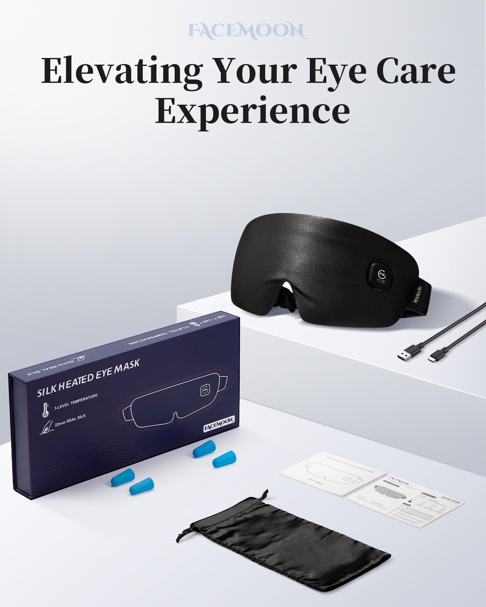 FACEMOON Heated Eye Mask for Dry Eyes - Silk Cordless Warm Eye Compress Moist Heat, FSA HSA Eligible, Eye Heating Pad for Dry Eyes, Stye Treatment, Eye Strain, Travel, Washable, Rechargeable, Black