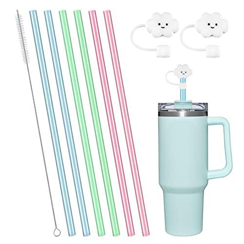 AUAUY AUAUY 6 PCS Silicone Replacement Straws for Stanley 40oz 30oz Cup, Reusable Colorful Straws Compatible with Stanley Adventure Quencher Travel Tumbler, Cup Straws with Cleaning Brush & Straw Covers