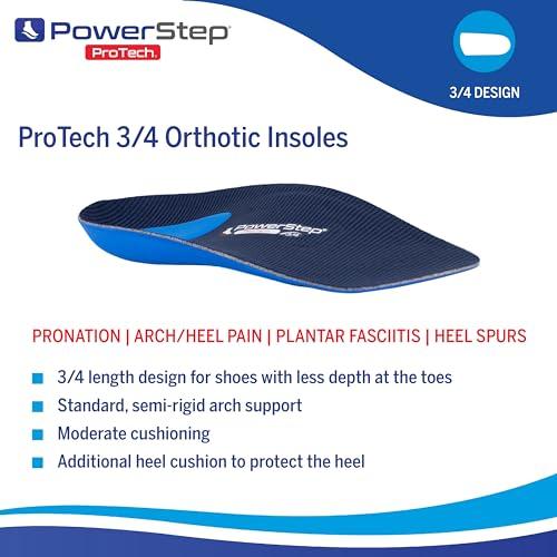 Powerstep Powerstep ProTech 3/4 Orthotic Insoles - Arch Support & Plantar Fasciitis Inserts for Narrow Shoes - Medical Grade Orthotics for Arch + Heel Pain Relief for Men & Women (M 4-4.5 W 6-6.5)