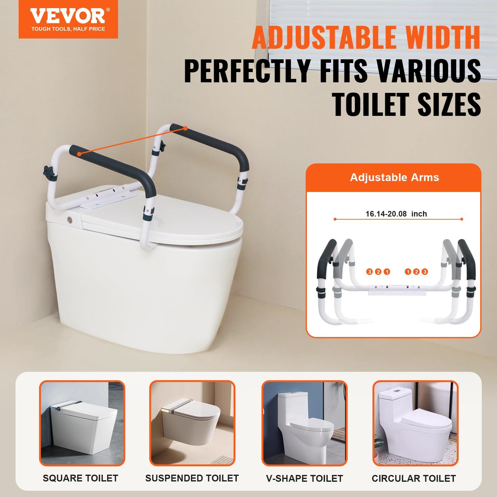 VEVOR VEVOR Toilet Safety Rail, 300LBS Capacity Toilet Seat Frame, Adjustable Width Fit Most Toilets, Easy Installation, Toilet Handles Grab Bars with Padded Armrests for Handicap, Disabled, Seniors