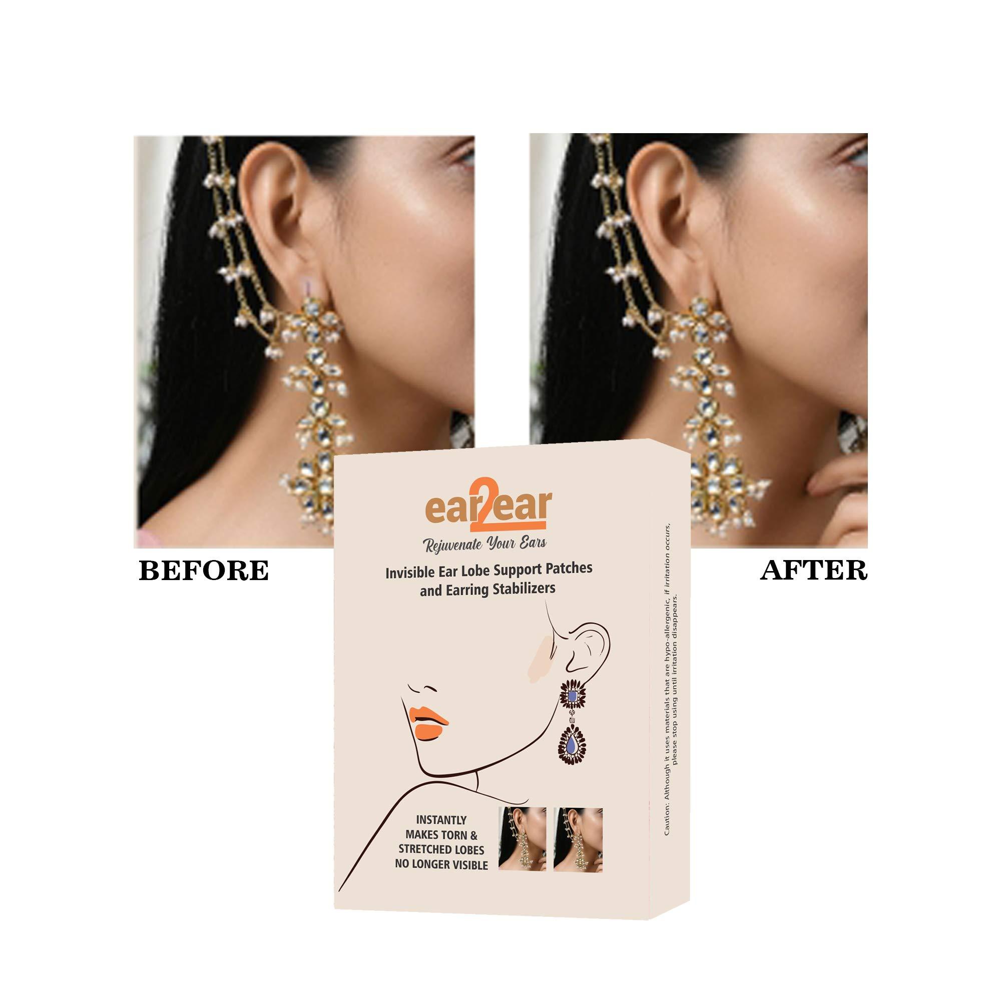ear2ear ear2ear - Invisible Ear Lobe Support Patches for Women - Makes Wearing Earrings for Women more comfortable Ear Care Solution for Pierced Ears - Beauty Accessories - Pack of 30 Earring Stickers