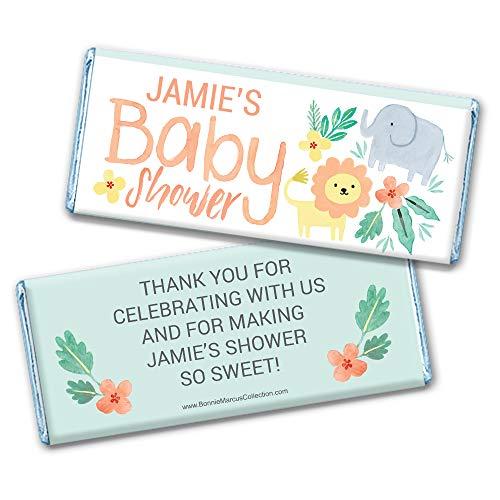 WH Candy 12ct Jungle Safari Boy Baby Shower Candy Favors Personalized Chocolate Bars with Light Blue Foil (12 Count) Favors for Guests
