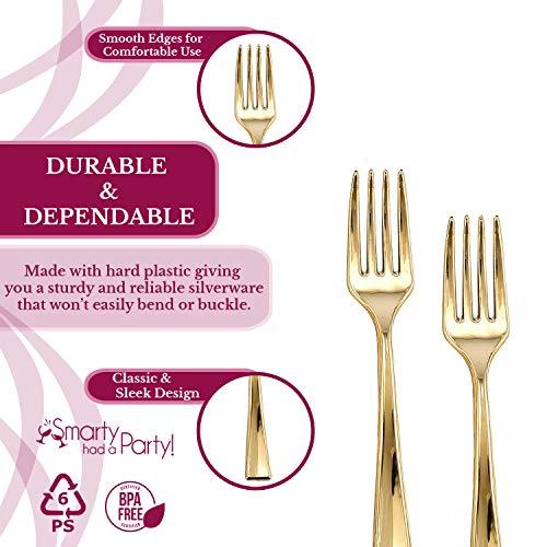 Smarty Had A Party Plastic Gold Forks 600 Pcs - Disposable Appetizer Forks - 4" Mini Salad Forks - Small Dessert Cocktail Fork Set - Bulk Party Silverware Utensils Catering Supplies For Wedding, Birthday & All Occasions