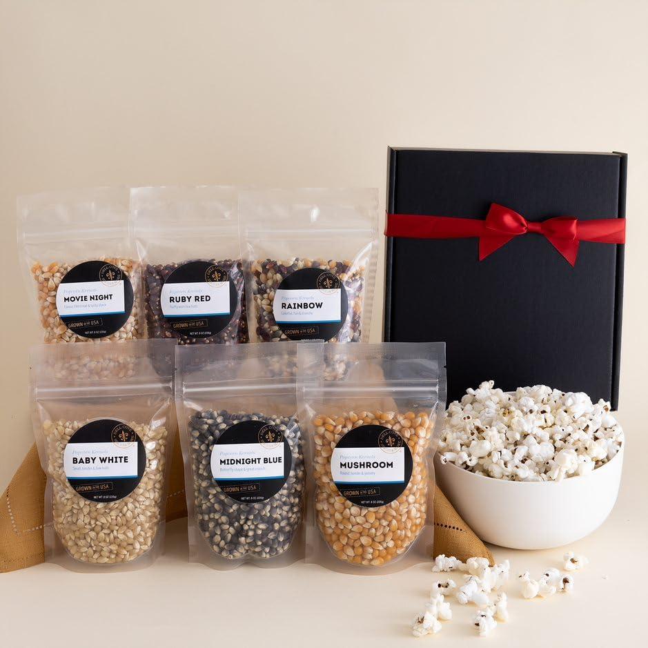 DELL COVE SPICES & MORE Gourmet Popcorn Kernel 6-Pack Variety Gift Set | Non-GMO & Gluten Free | Popcorn Gift Idea & Healthy Popcorn Snack | Gifts for Him, Gifts for Her, Gifts for the Family with Ready Black Gift Box by from Dell Cove Spices & More