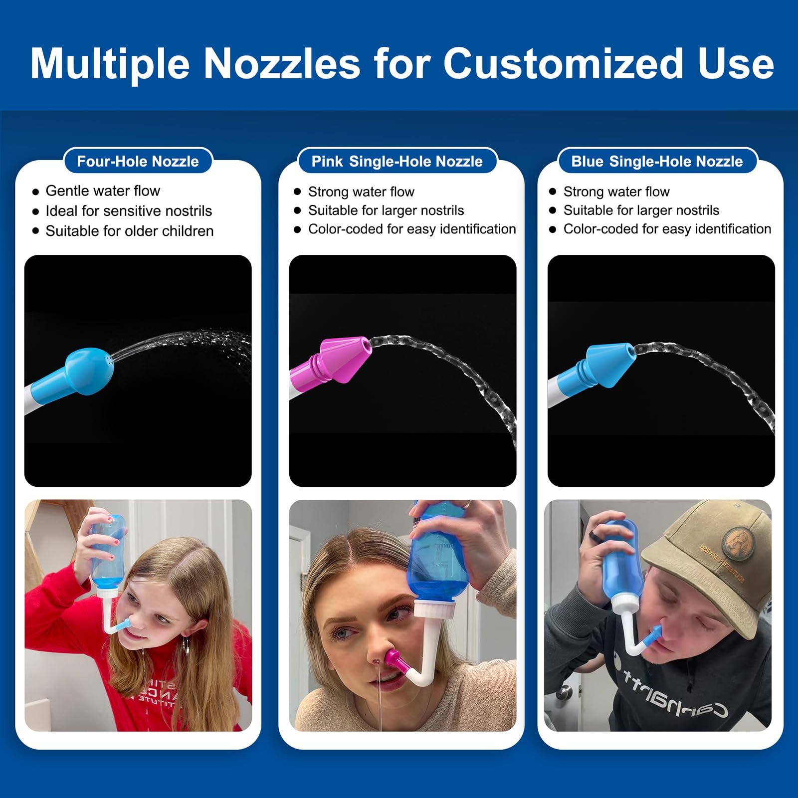 MAOEVER MAOEVER Neti Pot with 130 Nasal Wash Salt Packets Sinus Rinse Bottle Nose Wash Cleaner Pressure Rinse Nasal Irrigation for Adult & Kid BPA Free 300 ML Sticker Thermometer