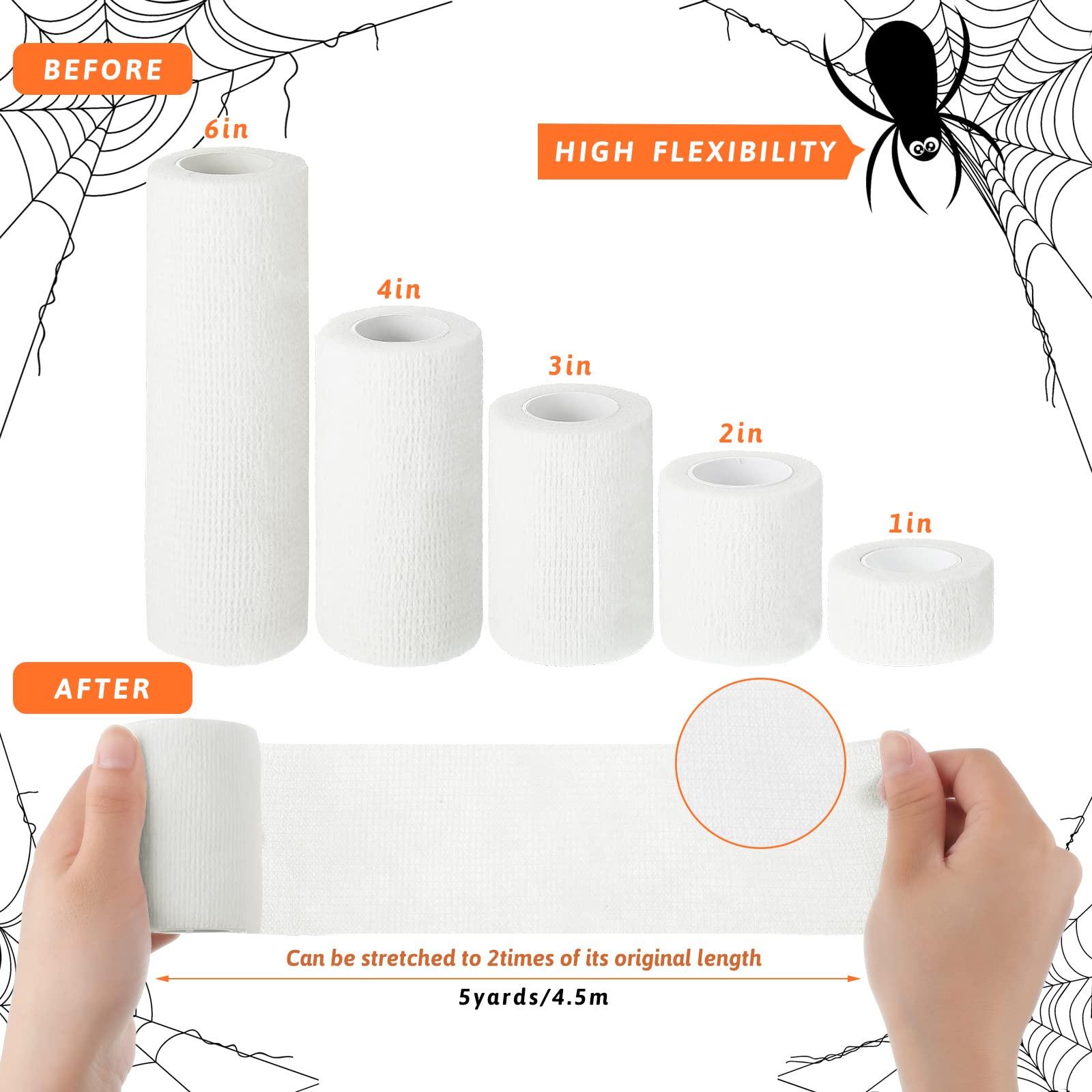 Lothee Lothee 10 Rolls 50 Yards Halloween Mummy Bandage Wrap for Costume Zombie Bandage Gauze Rolls, 5 Sizes, Self Adhesive Bandage Wrap Stretch Cosplay Bandages Mummy Costume Cloth Bandages