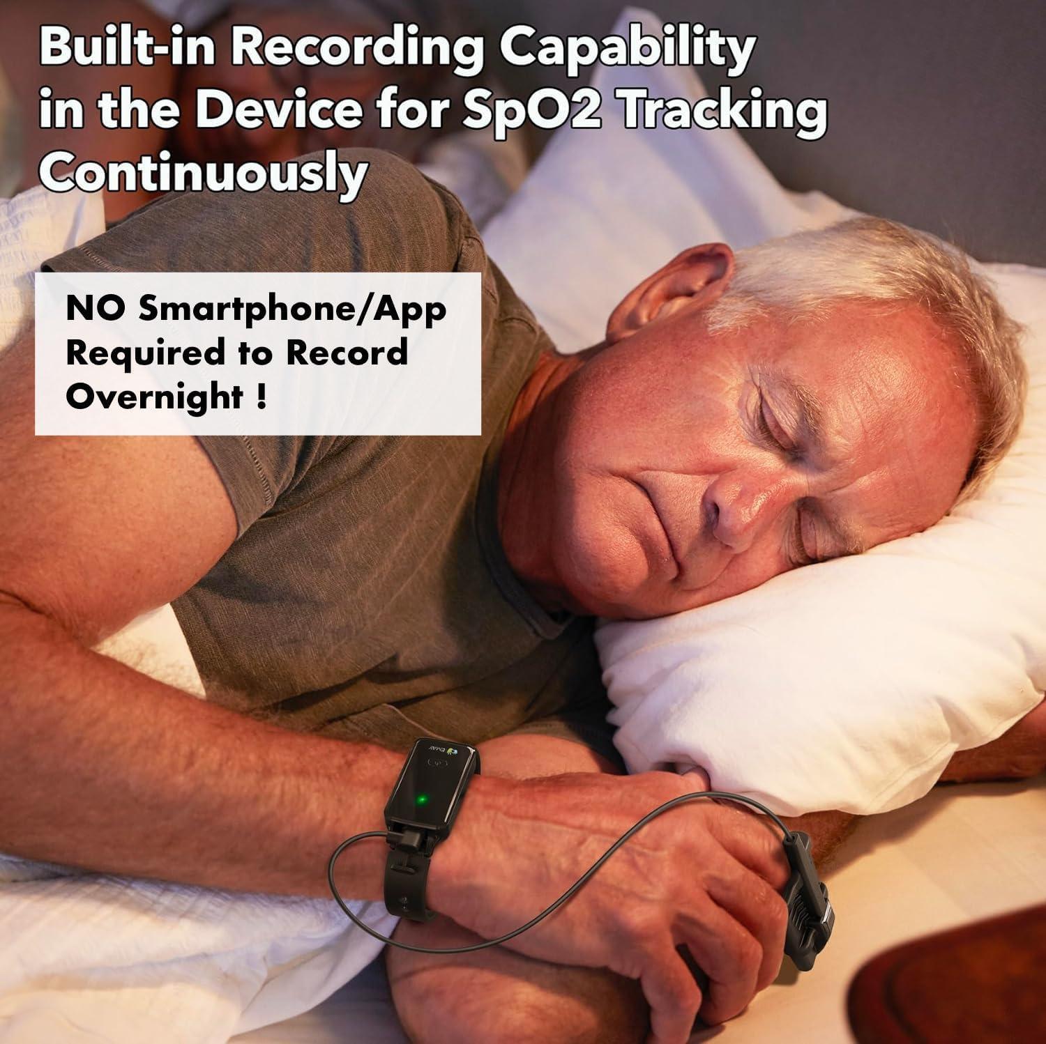 EMAY SleepO2 Wrist Recording Pulse Oximeter by EMAY | Continuous Pulse Oximeter to Record Blood Oxygen Saturation and Pulse Rate Overnight | Export Sleep Report & Raw Data