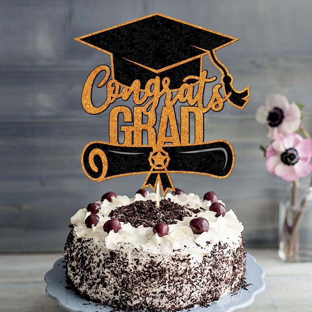 Sodasos Sodasos Glitter Congrats Grad Cake Topper,2024 Graduation Cake Topper,Congrats Grad Party Cake Decorations Supplies for Senior High School College Grad Party Supplies (Orange and black)