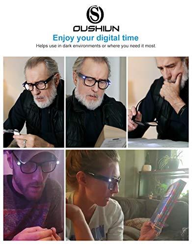 OuShiun OuShiun USB Rechargeable Led Reading Glasses Smart Lighted Eyewear for Women Men (Black, 2.0X)