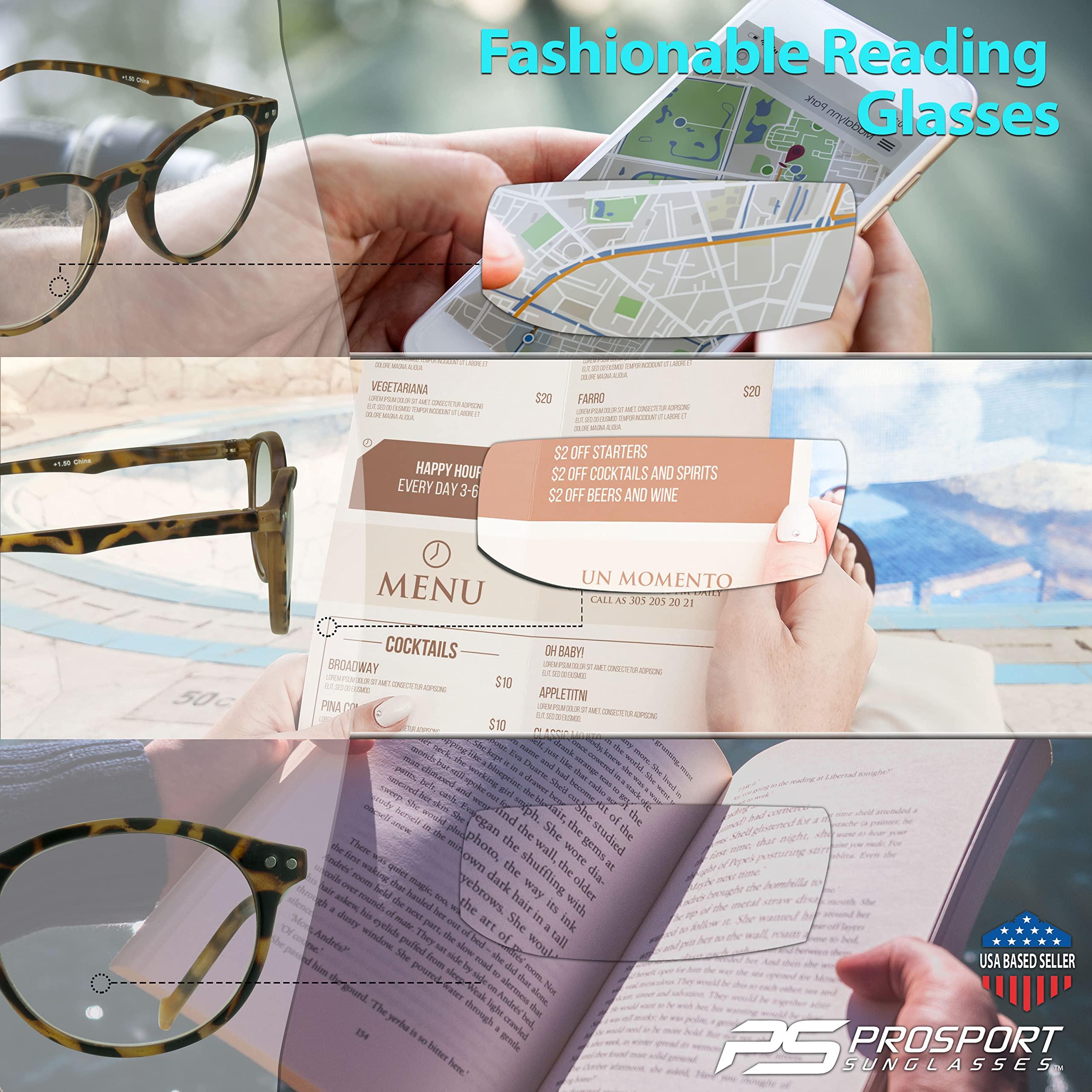 proSPORT proSPORT Round Vintage Retro Reading Glasses +3.50 Black and Tortoise Shell Brown Frame Stud Accents Men Women Small Light-Weight