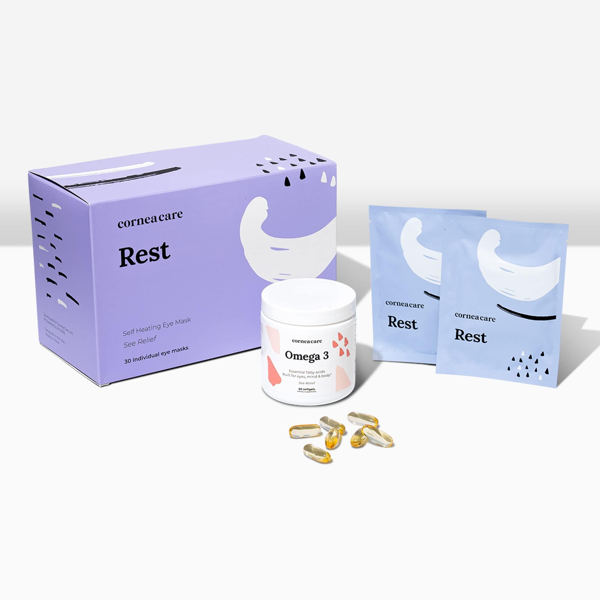 CorneaCare Cornea Care Holiday Bundle | Self Heating Warm Compress for Eye | Self Cooling Hydrogel Cold Compress | Omega 3 Fish Oil Supplements for Eyes | Fish Oil Pills Omega 3 | Eye Compress for Puffy Eyes