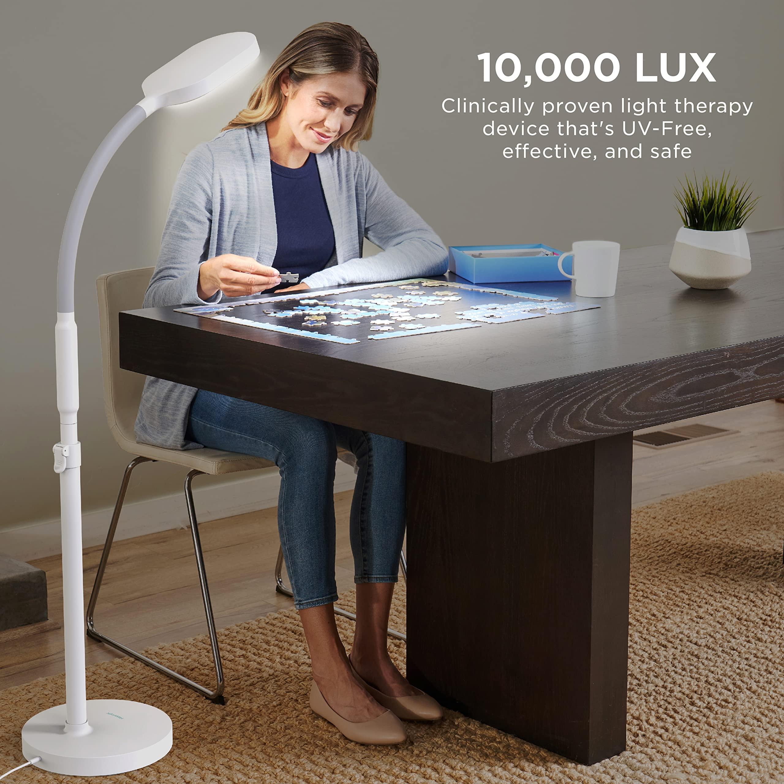 Verilux Verilux HappyLight Duo - 2-in-1 Light Therapy & Task Floor Lamp - UV-Free Full Spectrum LED, 10,000 LUX, Adjustable Brightness and Color, Flexible Gooseneck, and Adjustable Height