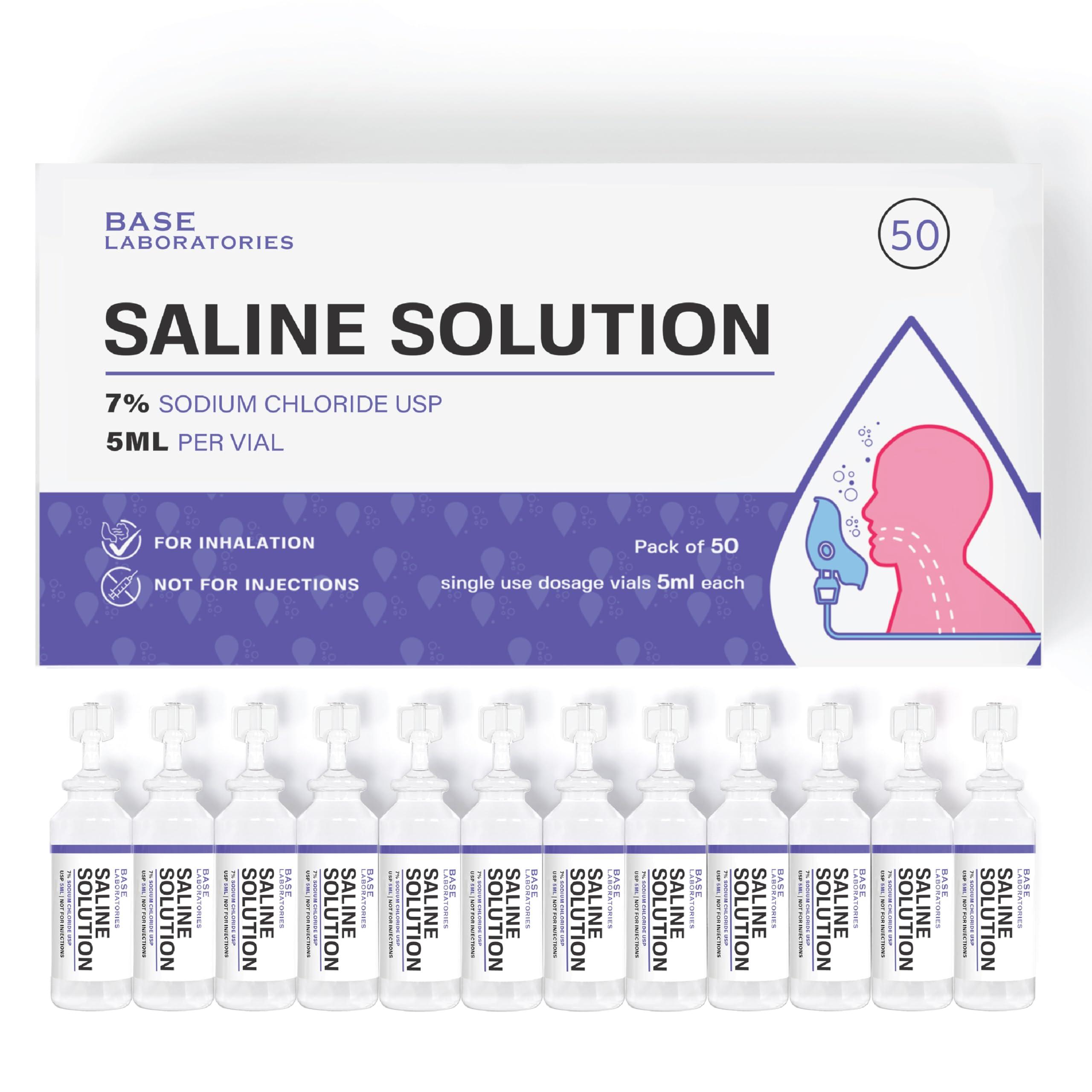 BASE LABORATORIES BASE LABORATORIES 7% Saline Solution for Nebulizer Machine | Saline Solution for Inhalation & Nasal Irrigation | High 7% Concentration l 50 Vials 5ml Unit Dose