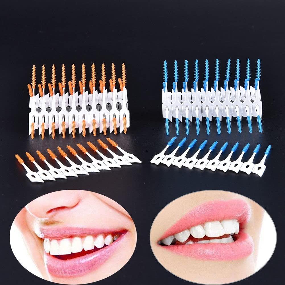 ARmoq Dental Floss Stick Oral Dental Hygiene Brush 80pcs/Set Silicone Dental Floss Cleaning Brush Teeth Elastic Massage Bar Adults Mini Teeth Cleaner for Cleaning Gaps Between Teet (Color : Blue, Size : O