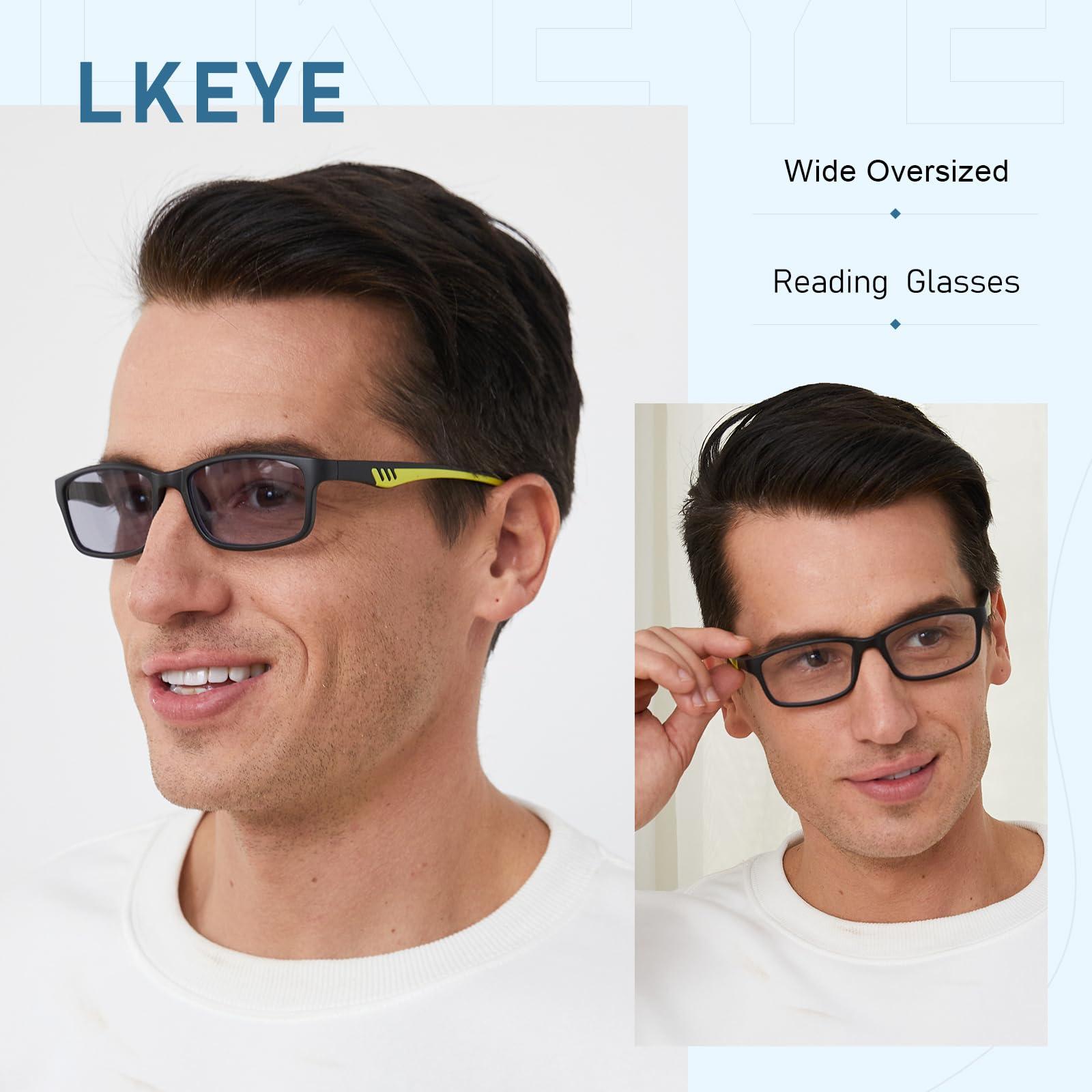 LKEYE LKEYE Sport Reading Glasses Men Photochromic Lens Blue Light Blocking Computer Reader Wide Style Spring Hinge Eyeglasses 2Pack Black Green LK6082 +2.75