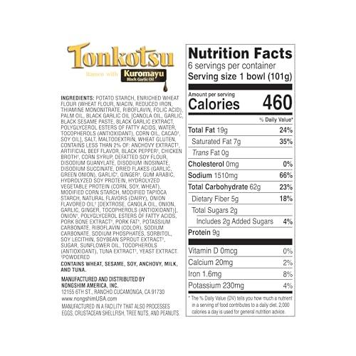 Nongshim Nongshim Tonkotsu Ramen with Kuromayu Noodle Big Bowl, 3.56 Ounce (Pack Of 6)