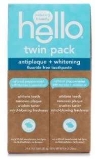hello Hello Antiplaque and Whitening Fluoride Free Toothpaste, Natural Peppermint Flavor, SLS Free, Gluten Free, and Peroxide Free, 4.7 Ounce (Twin Pack)